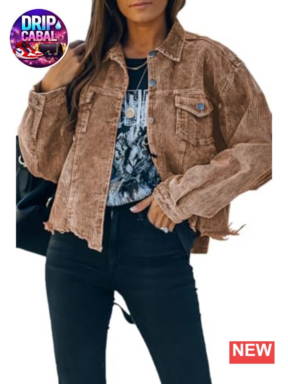 Womens Cropped Corduroy Jacket Button Down Shacket Loose Fit Fall